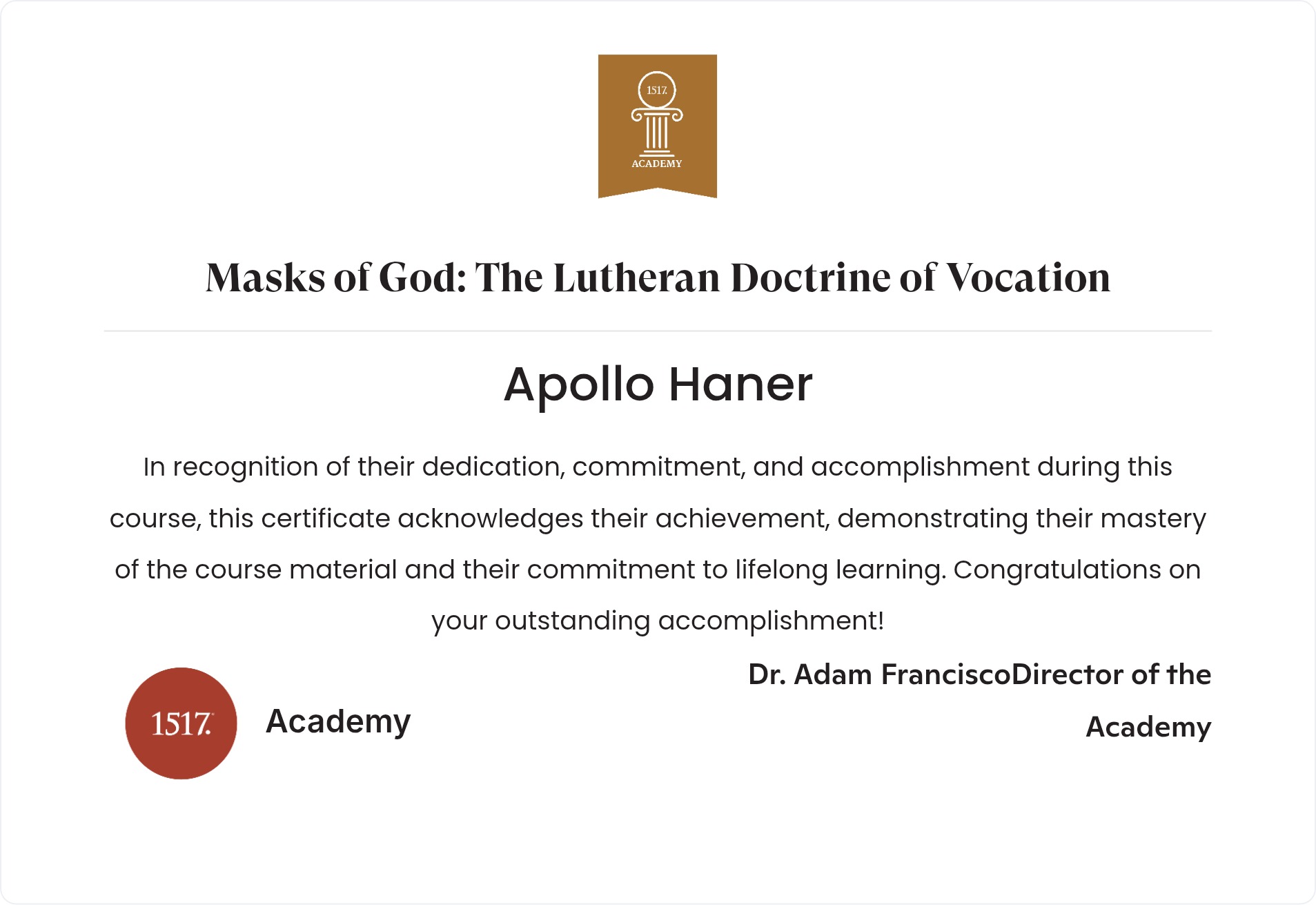 Masks of God...The Lutheran Doctrine of Vocation