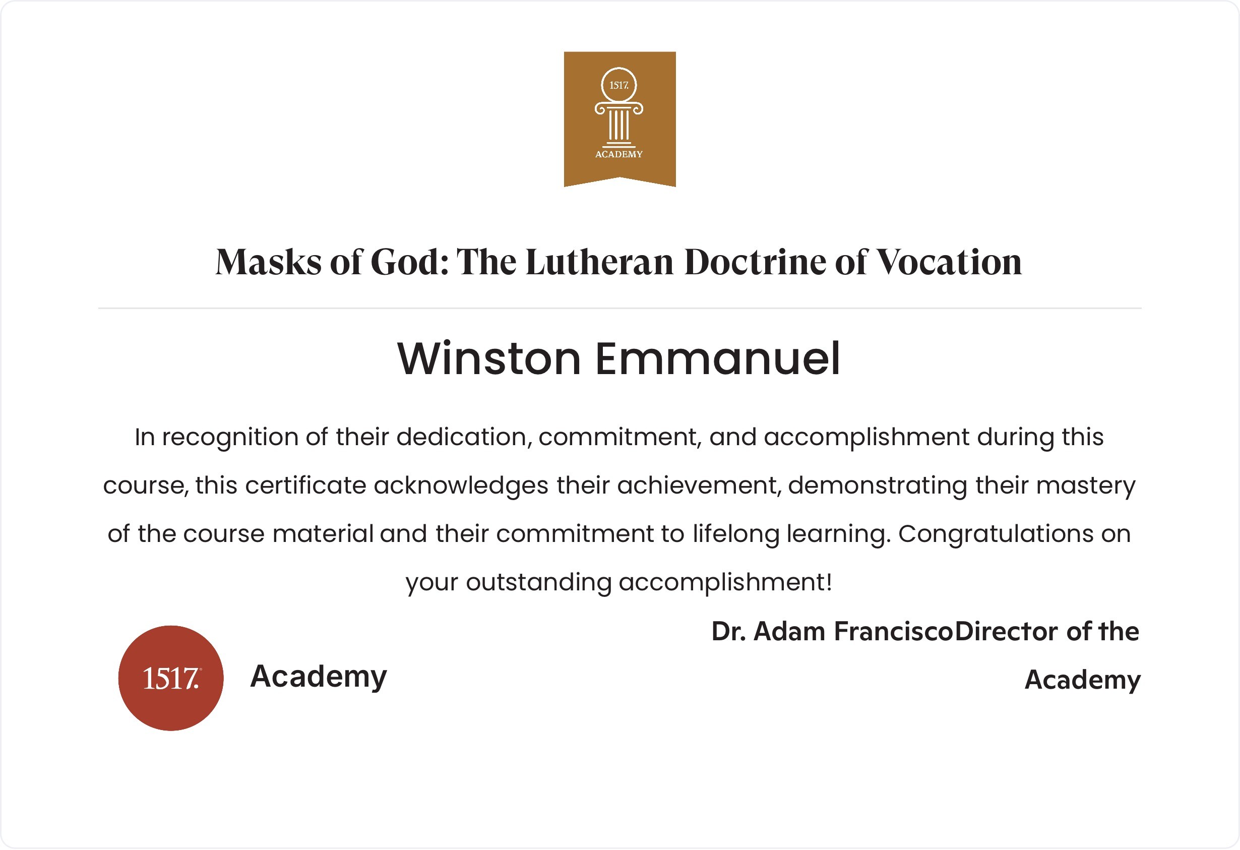 Masks of God...The Lutheran Doctrine of Vocation